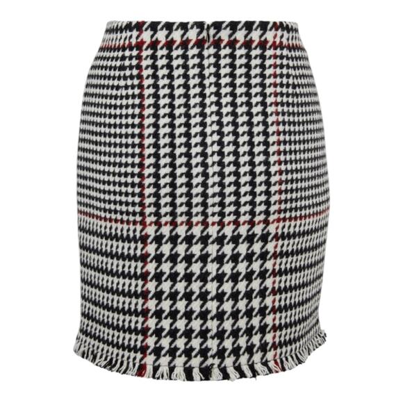 Akris Punto NWT Houndstooth Black White Red Wool Blend Fringe Mini Skirt Size 8 - Picture 2 of 12